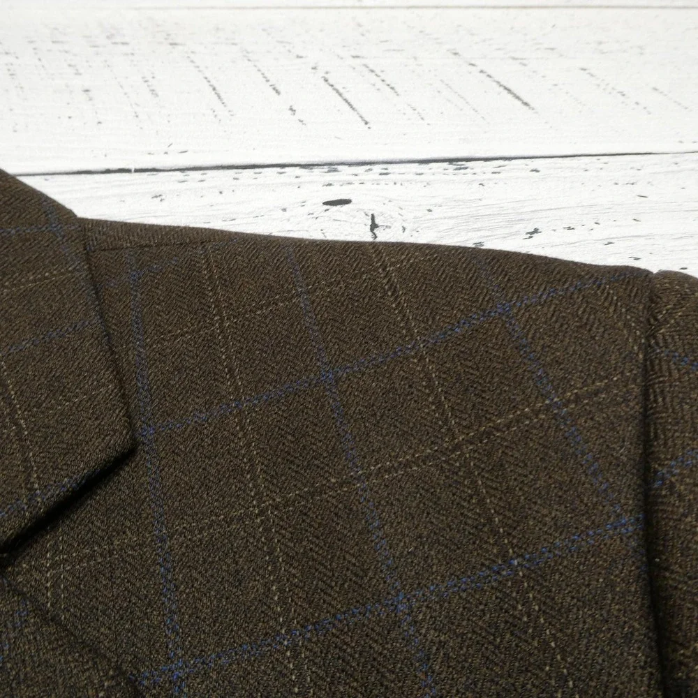 Pronto Uomo Blazer Mens 46L Brown Herringbone Wool Tweed Sport Coat Jacket